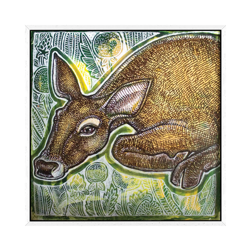 Resting Deer by Lynnette Shelley - Painting on Canvas, White Framed, 66.04cm H x 66.04cm W x 3.81cm D