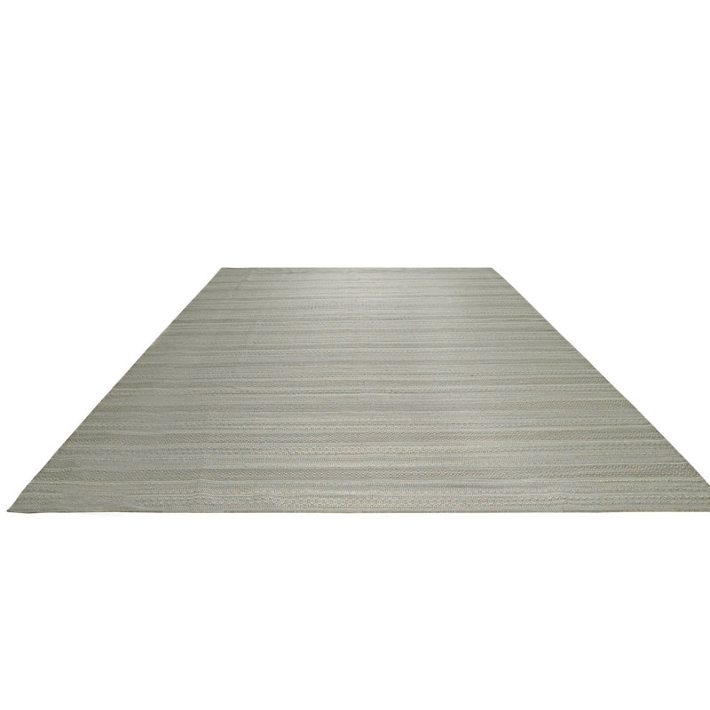 Tapis contemporain gris à rayures géométriques en laine nouée à la main gris, 9 pi x 12 pi