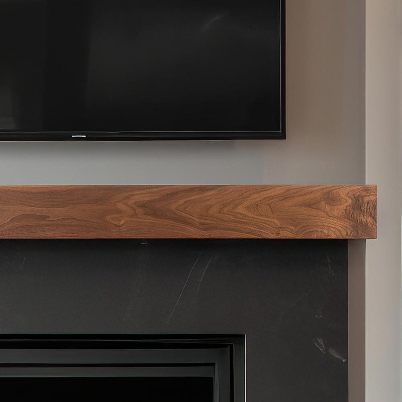 Modern Ember Walnut Creek Fireplace Mantel Shelf - 9" Depth, Close-Grain Details - Real Walnut Wood, 60", Matte Clear