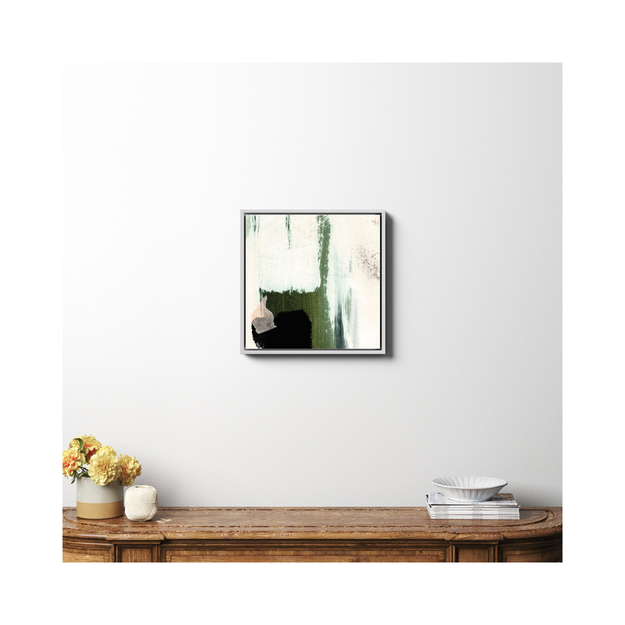 Abstract Minimal, No, White Framed Canvas, 20" H x 20" W x 2" D