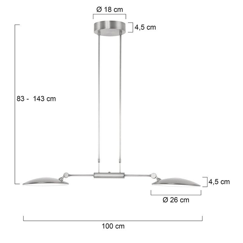 Sloat 2 - Light LED Kitchen Island Pendant, Matt brushed nickel