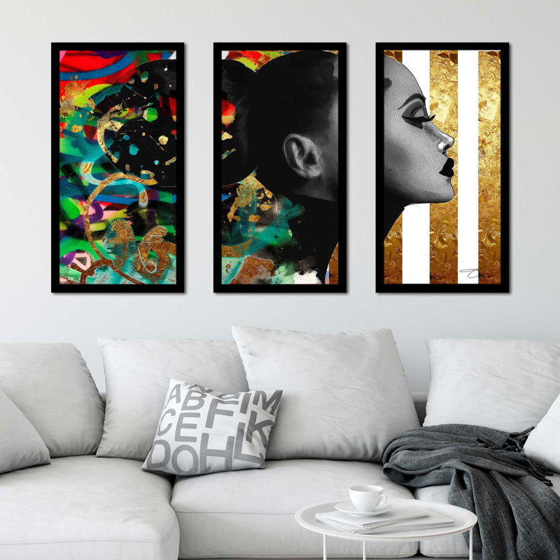 "Afrique Model 1" par Jodi - 3 pièces encadrées, L 52,5 po x H 33,5 po x P 1 po
