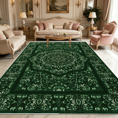 1PC vintage dark green bohemian mandala floral area rugs, Soft and Comfortable, easy-to-maintain, machine washable Indoor floor mat, suitable for living room, bedroom, dining area, hallway, balcony, entryway, patio, Home Decor, Outdoor Decor.