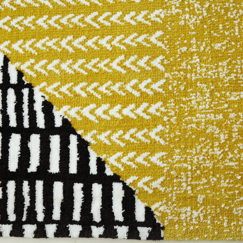 Larsson Geo Machine Woven Yellow/White/Black Rug, Rectangle 120 x 170cm