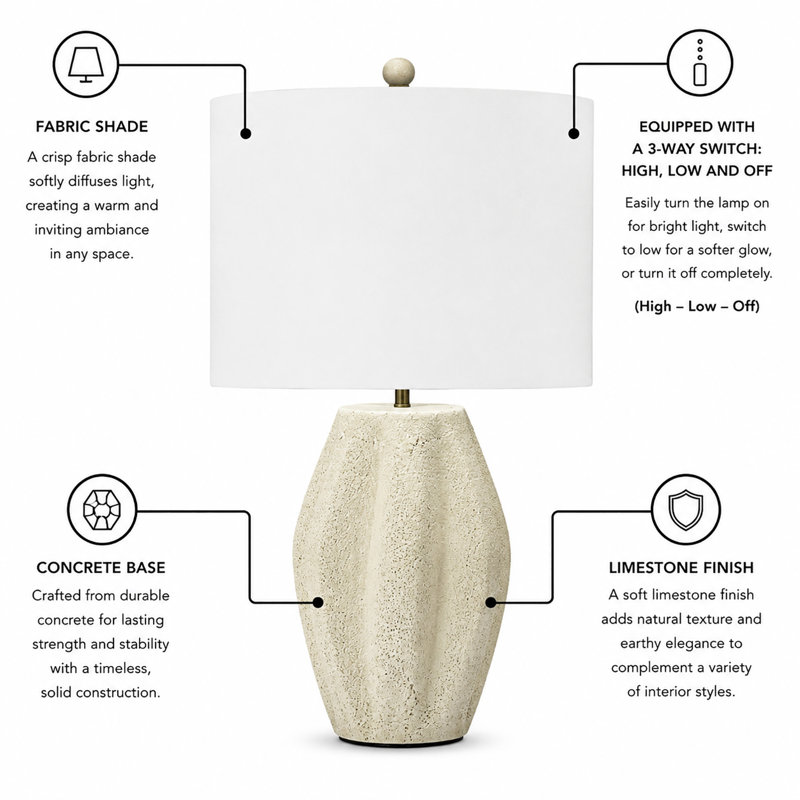 Milo - 25" Table Lamp - Limestone finish