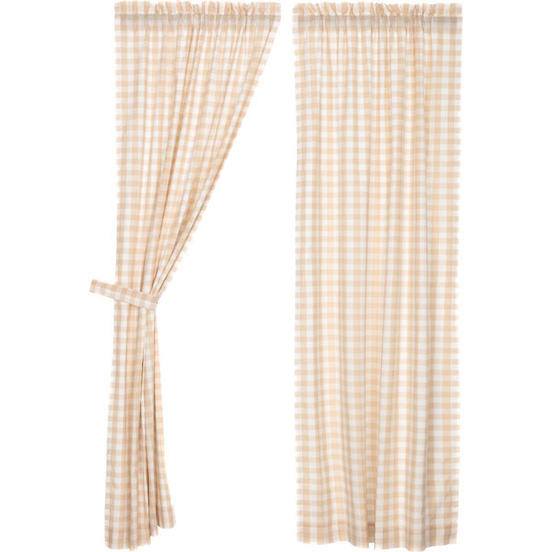 Annie Buffalo Check Lined 100% Cotton Checkered Room Darkening Rod Pocket Curtain Panels, Tan, 40" W x 84" L
