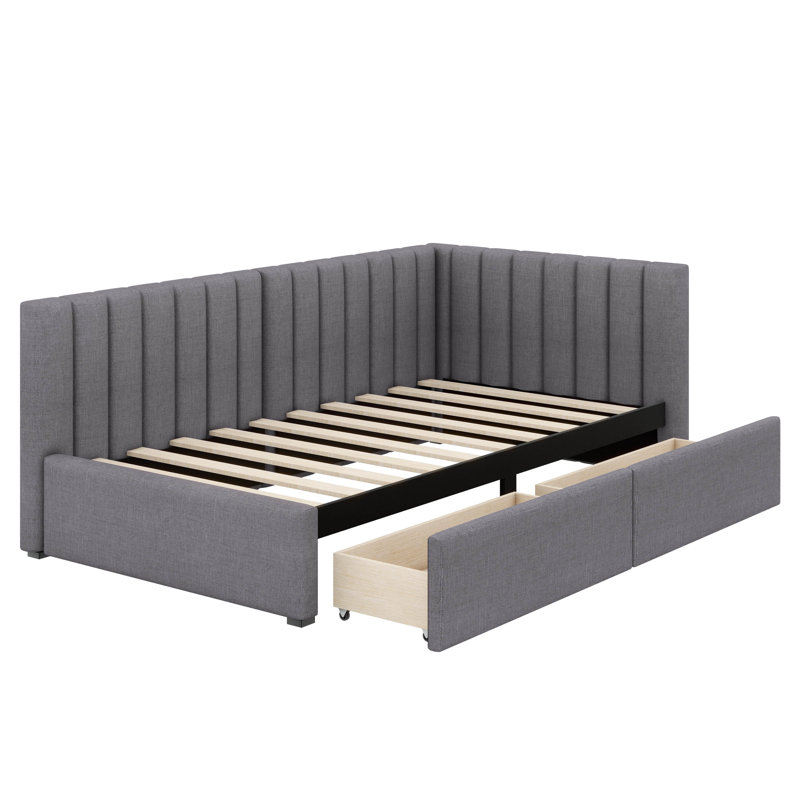 A Twin-Size Upholstered Daybed With Two Storage Drawers, Gray