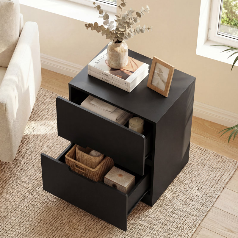 Handless Nightstand With 2 Drawers, Black