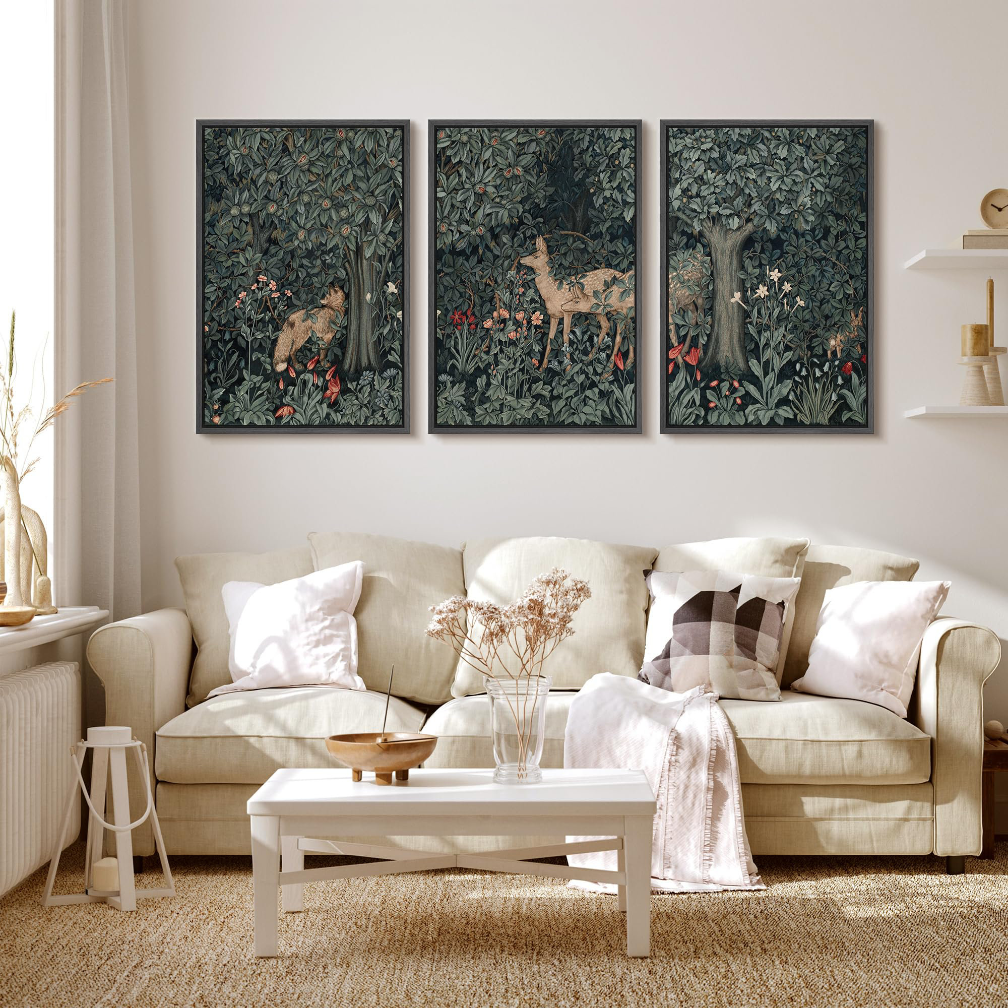 wall26 Forest Deer & Fox In Woodland Nursery Decor - Framed Canvas Kid's Bedroom Wall Art 3 ...