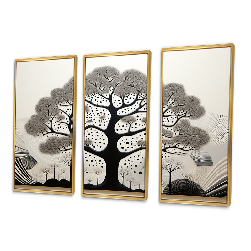 Arbre africain africain minimalisme - ensemble d'art mural africain sur toile, Cadre flottant doré