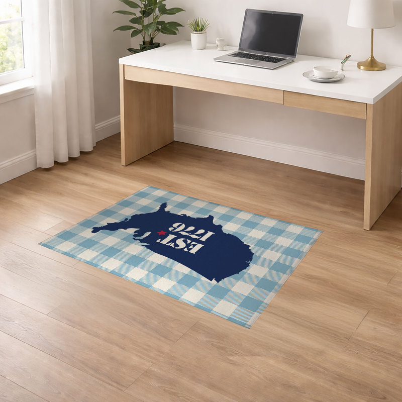 Tapis de sol antidérapant EST 1776 Gingham, Bleu, L 36 po x P 24 po
