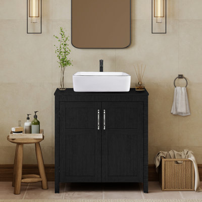 Ensemble de meuble-lavabo simple en bois l 30 po avec lavabo en céramique Quentrell
