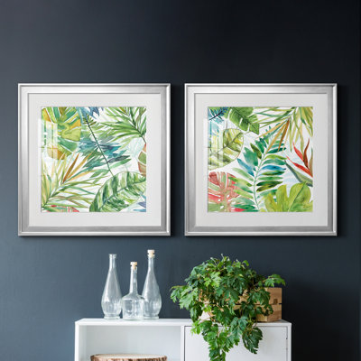Carnet de croquis tropical I - Études de feuilles tropicales, tableau mural encadré sous verre acrylique, lot de 2, décoration murale pour entrée et couloir