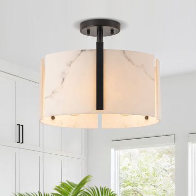 Plafonnier semi-encastré 3 lumières en faux albâtre avec texture unique