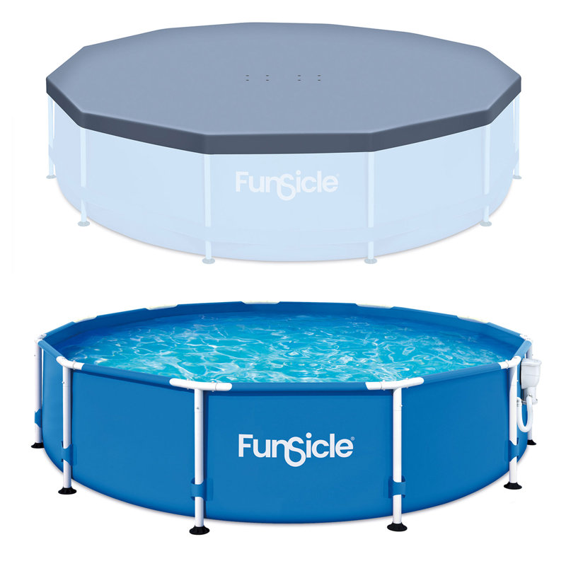 Funsicle 12' x 30" Outdoor Activity Round Frame Pool with 12' Debris Cover, Blue, 0.50" H x 144" W x 144" D