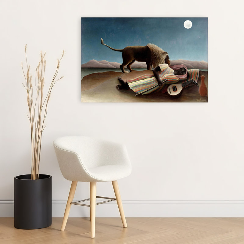 «Sleeping Gypsy», 1897, classique traditionnel abstrait, paysage de lion, art mural, H 24 po x l 36 po