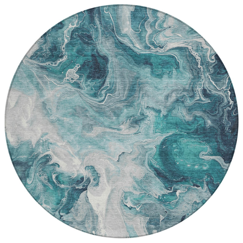 Tapis intérieur / extérieur bleu sarcelle lavable Caelor - LOOMlan, 8 pi x 8 pi