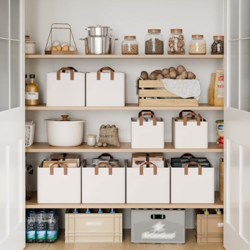 Bacs de rangement en tissu, très grands paniers de rangement pour tablettes, organisateurs de placard et bacs de rangement avec cadre en métal, poignées, couleur naturelle, lot de 2