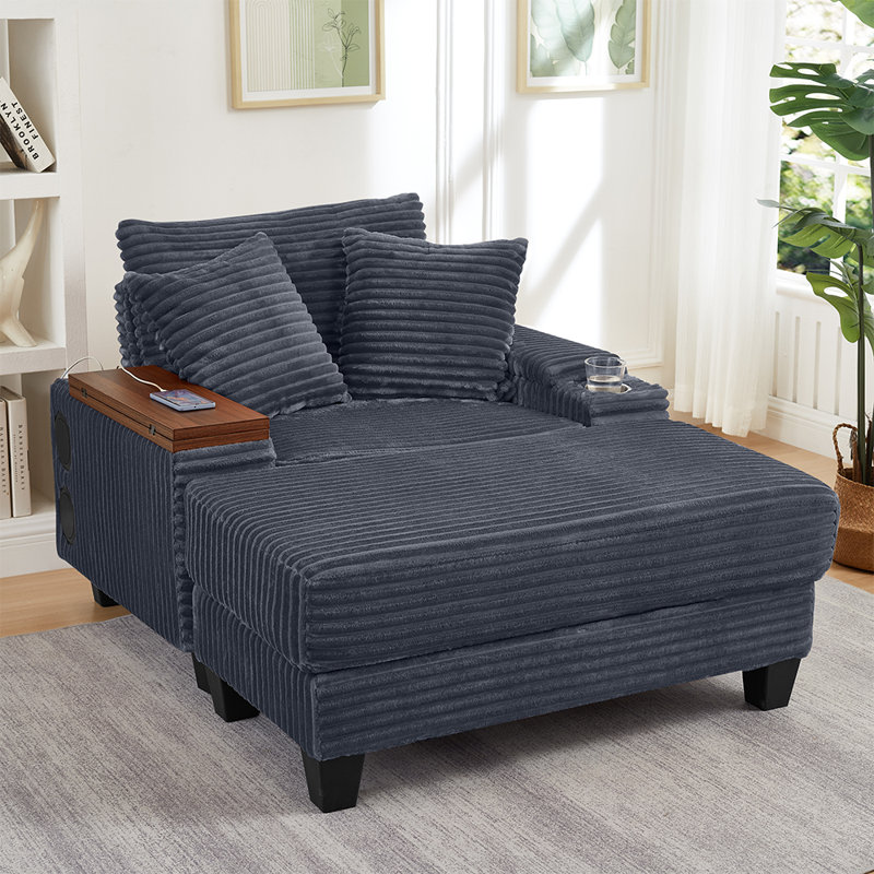 Méridienne avec repose-pieds Corduroy, Gris