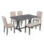 Ensemble de table de salle à manger 6 pièces, table à tréteaux rectangulaire, 4 chaises rembourrées et banc pour la salle à manger-308057916