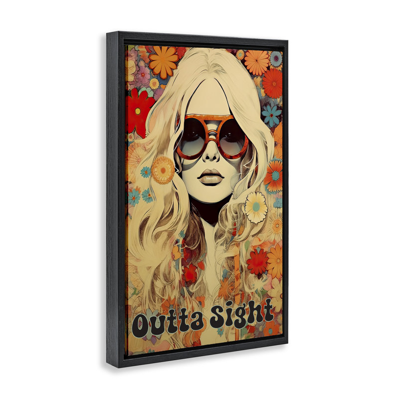 Cadre flottant Outta Sight Hippie Girl, design par Sasha, H 25 po x l 17 po, Cadre flottant noir de jais
