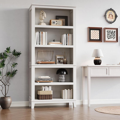71" Bookcase w/Adjustable Shelves & 31.5 in Whidth, 5 Tier Tall Bookshelf with Wooden Legs, Rustic Vintage Bookcase for Living Room Office Library