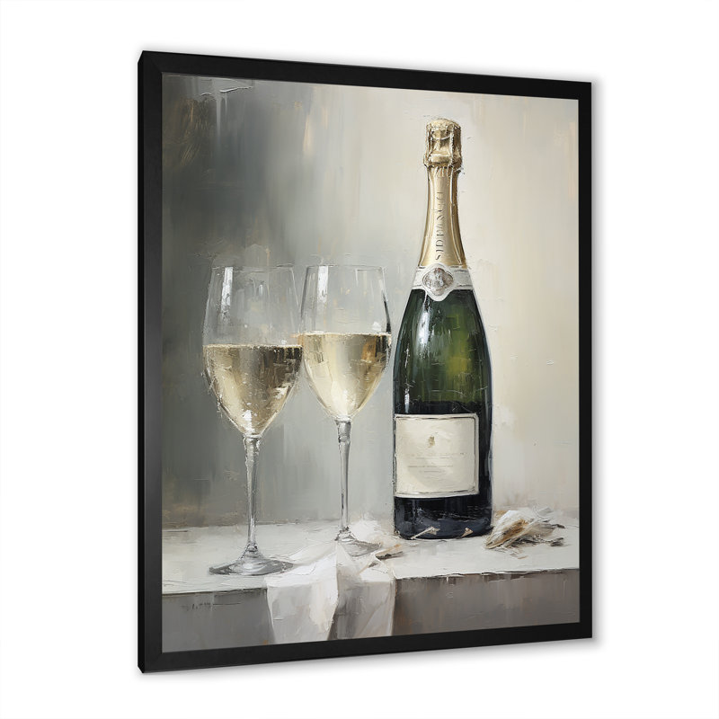 Décoration murale Legacys Lure Champagne And Glass I - Vin et champagne, H 40 po x l 30 po x P 1,5 po, Cadre simple noir