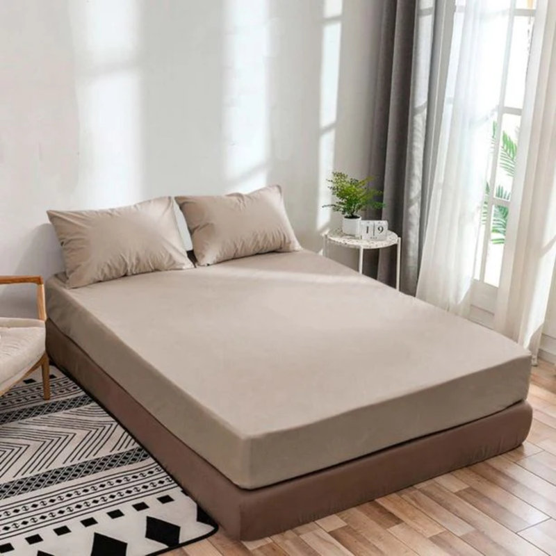 400TC Sateen Solid Cotton Fitted Sheet Fits Upto 10" Deep Pocket, California King Fitted Sheet, Taupe