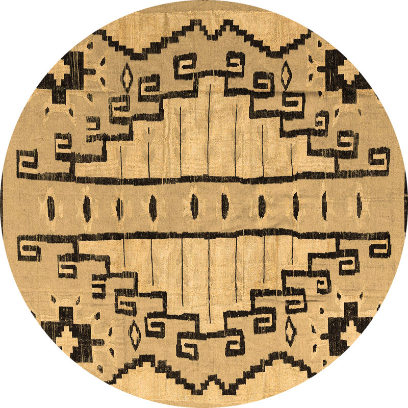 Tapis noir / beige en laine et polyester tissé à la machine Southwestern, Rond 6 pi