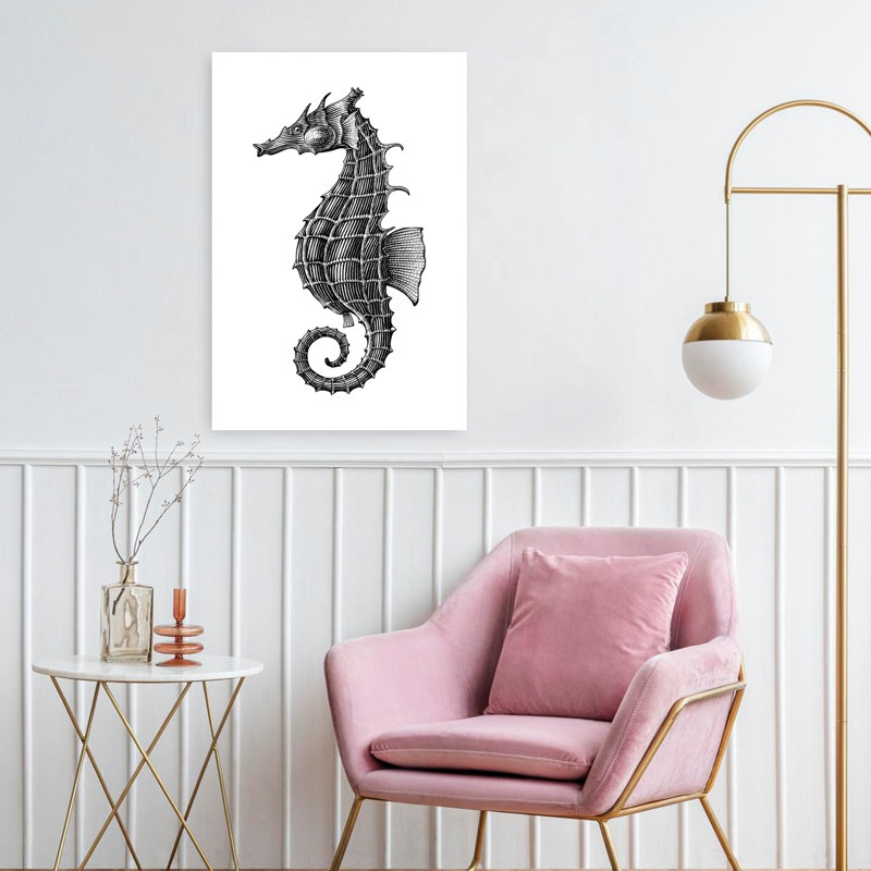 «Graceful Seahorse», dessin abstrait, hippocampe, art mural côtier, H 24 po x l 16 po
