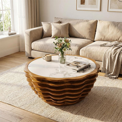 Table basse moderne en forme de fleur avec plateau en pierre naturelle entièrement assemblée