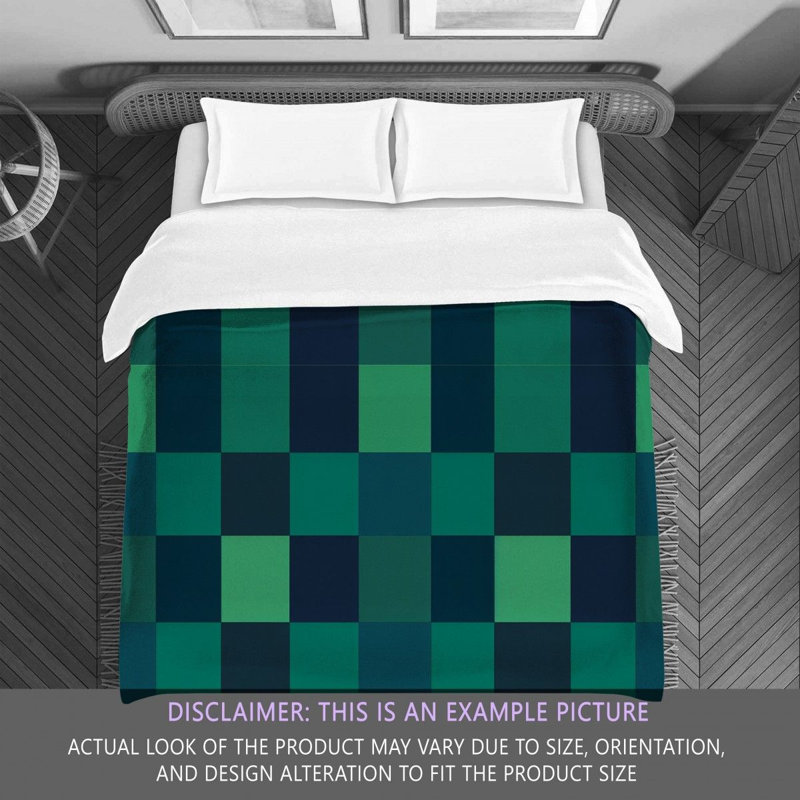 Machine Printed Comforter, Queen Comforter, Green/Navy Checkered