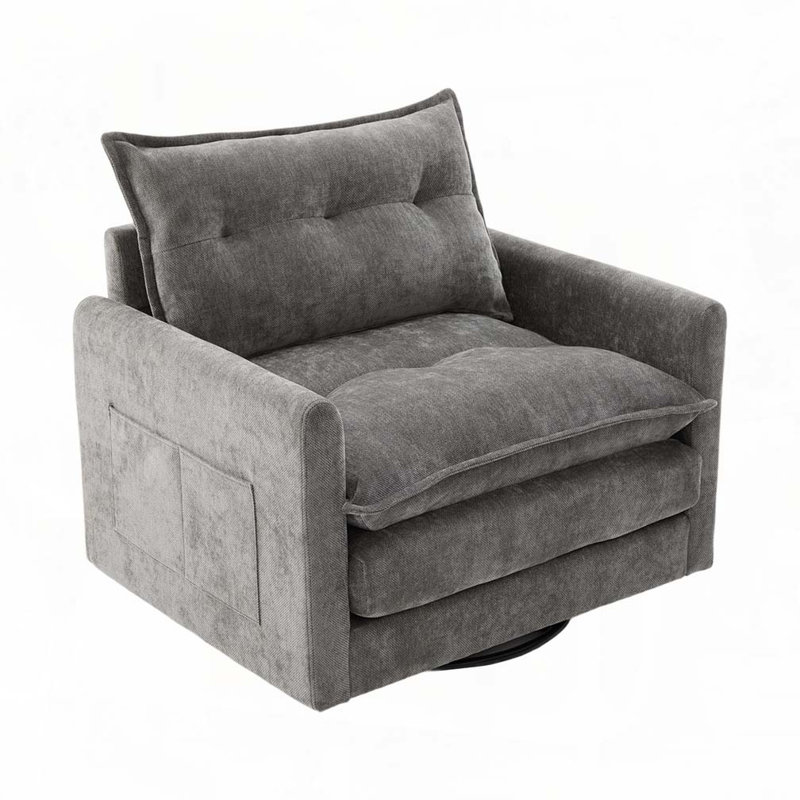 Mid Century Modern Swivel Barrel Chair, Gray