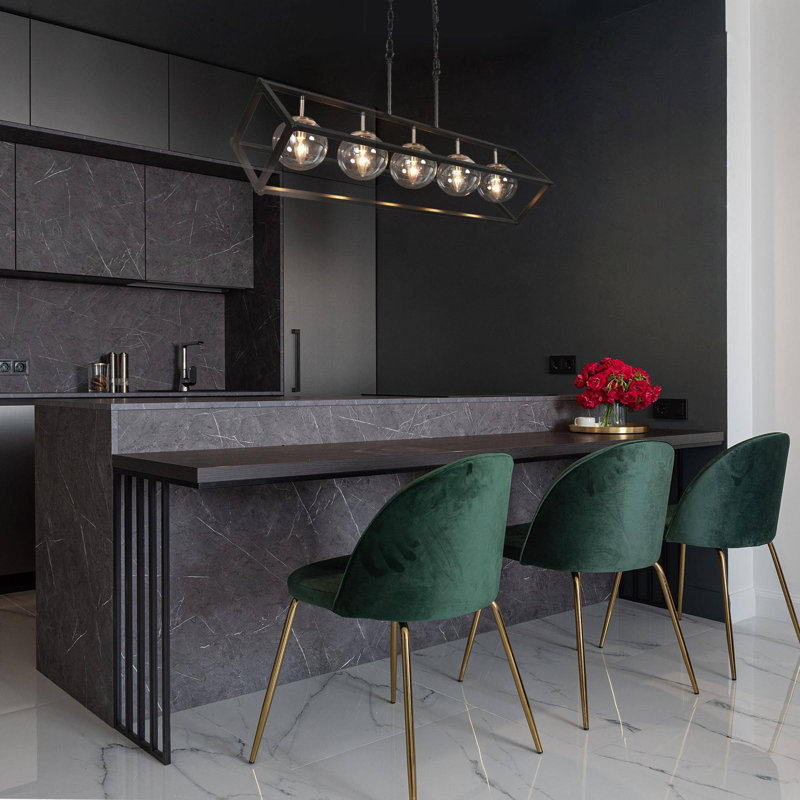 Luminaire suspendu sphérique en verre noir à 5 lumières pour îlot de cuisine Mansurah
