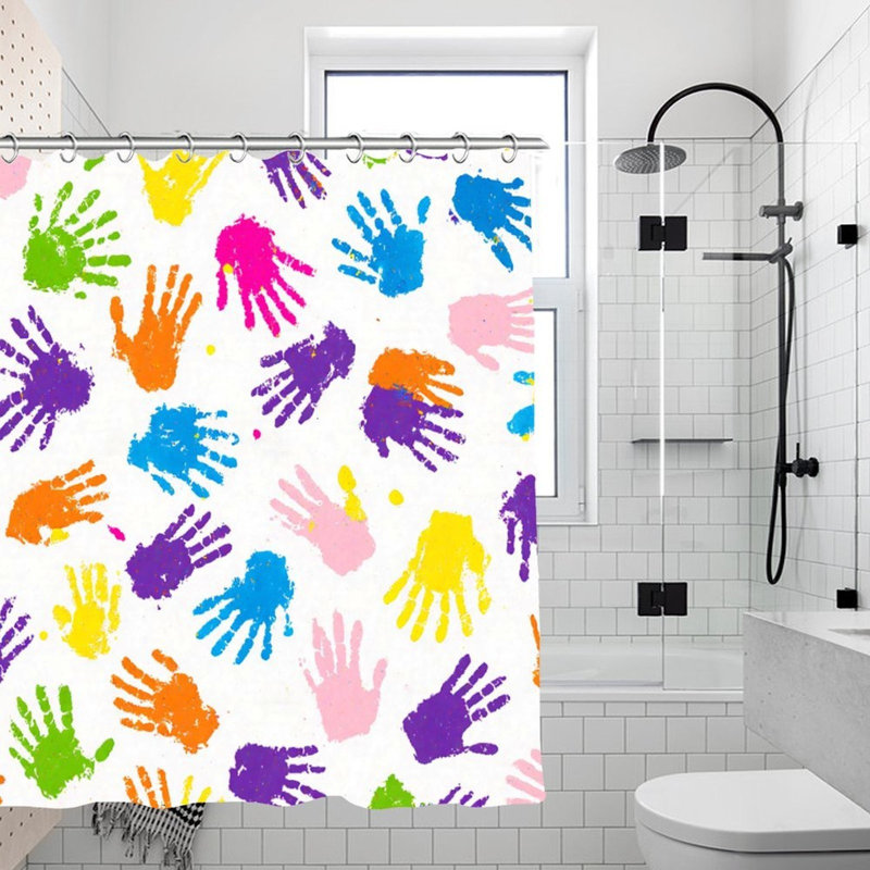 Rideaux de douche colorés à empreintes de mains, 71 × 71