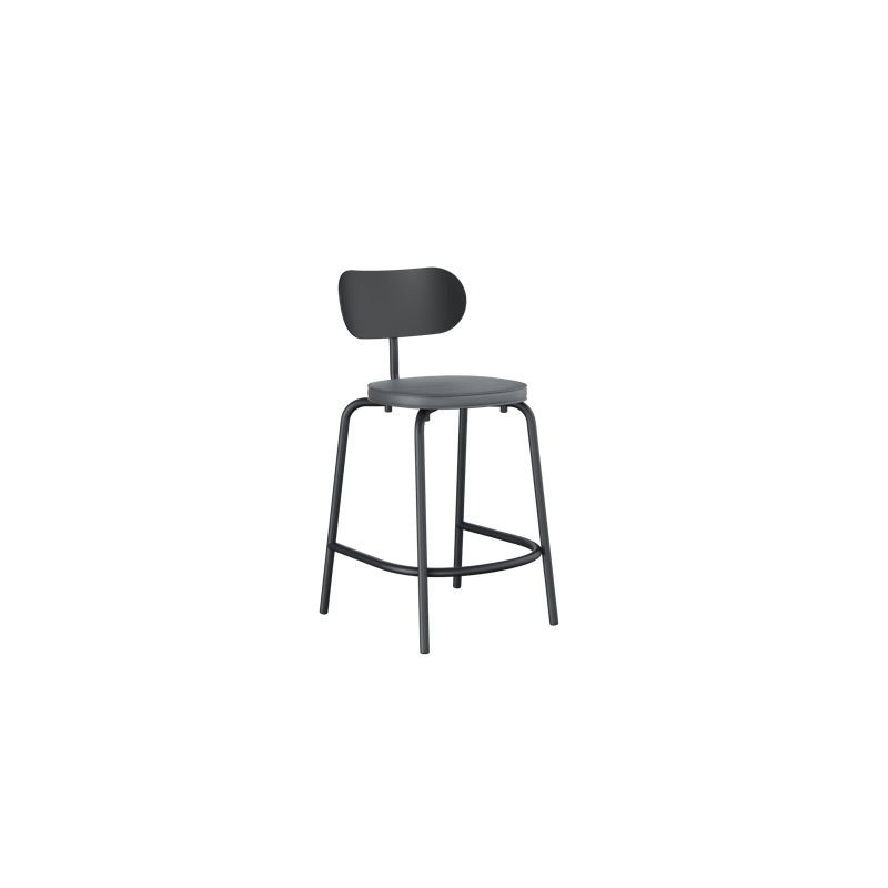 Tabouret de comptoir Khylia - noir graphite avec cuir écologique graphite, Siège gris / base noire