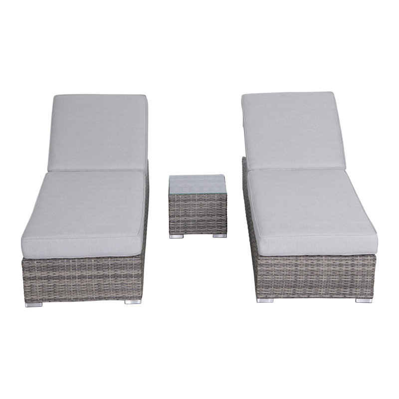 Beaminster Fully Assembled Outdoor Wicker Chaise Lounge Set with Table, Mixed Gray