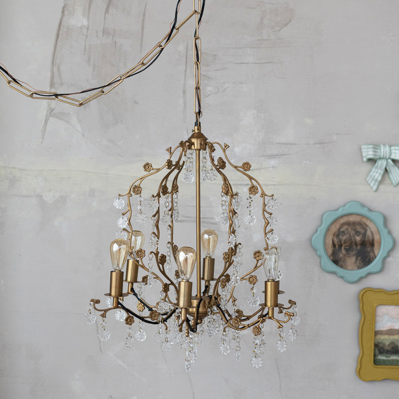 Lustre en métal avec fleurs et cristaux de verre