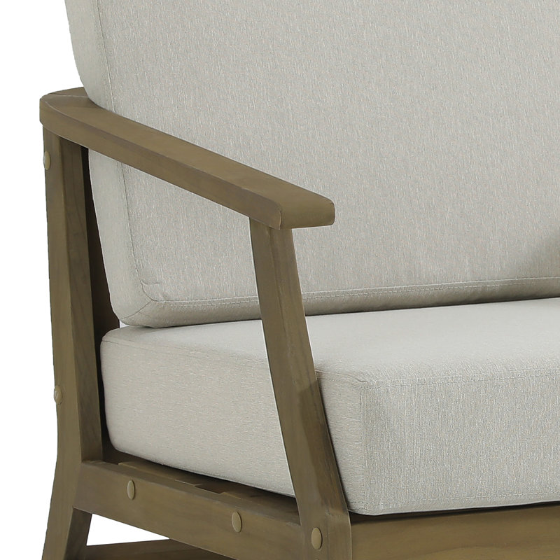 Clinkscales Solid Wood Teak Outdoor Lounge Chair With Cushion And Arms, Light Camel, Brown