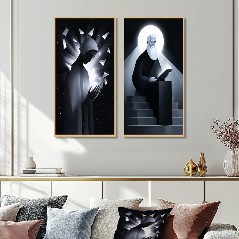 Monochrone, portrait religieux de Dieu I - Collection d'art spirituel sur toile 2 pièces, H 32 po x l 33 po