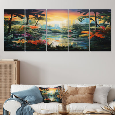 Tropical Oasis Palm Trees Southern Paradise - Coastal Tropical Wall Art Decor Set 5 Piece