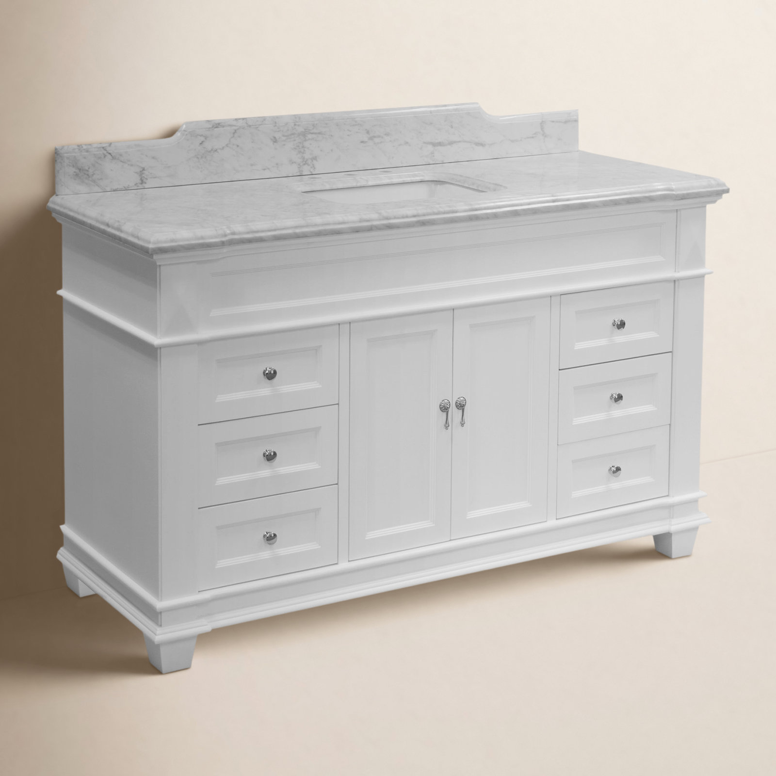 60'' Single Bathroom Vanity, Carrara Marble, White