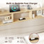 Très grand lit avec 6 tiroirs de rangement et tête de lit, lit plateforme tapissier avec station de charge, beige-607155117-607155118