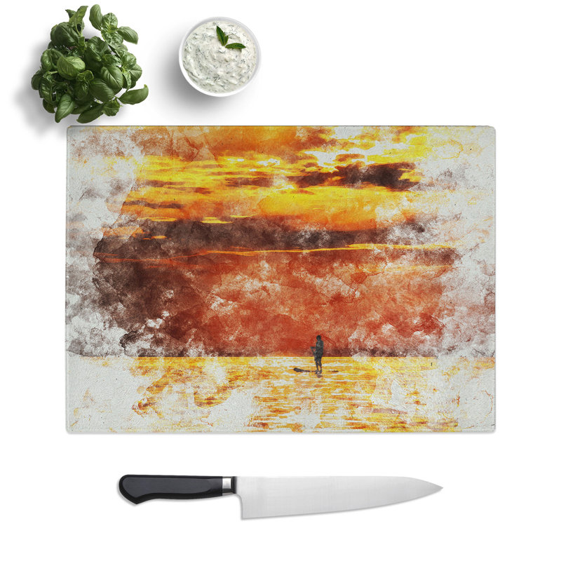 Paddleboarding at Sunset Watercolour Chopping Board, 0.4cm H x 20cm W x 28.5cm L