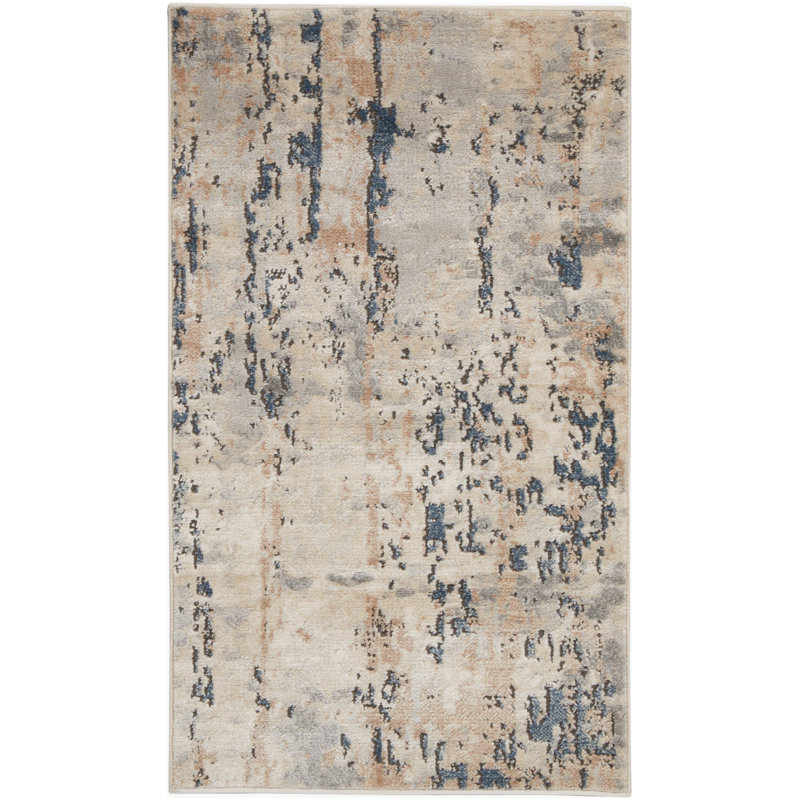 Addie Abstract Modern Machine Woven Area Rug in Beige/Gray, Rectangle 3' x 5', Beige/Gray