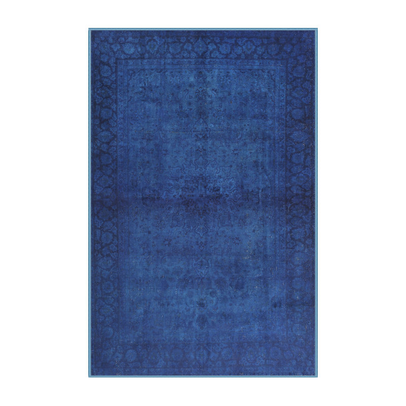 Tapis décoratif bleu contemporain, Rectangle 5 pi x 7 pi