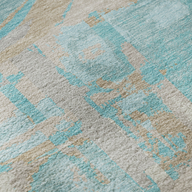 Premium Machine Washable Prisco Teal Rug, Rectangle 1'8" x 2'6"
