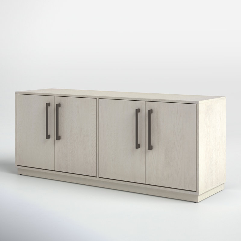 Mallory 58'' White Washed Oak Veneer Modern TV Stand with Cabinet