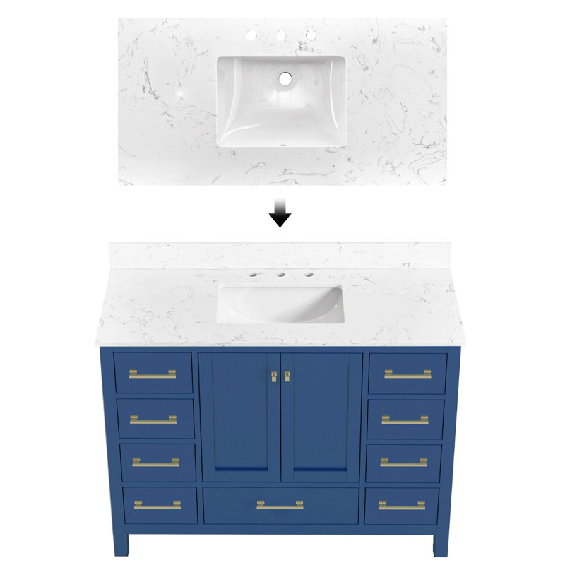 Meuble-lavabo autoportant 48 po avec comptoir 48 po, armoire de rangement en bois massif bleu