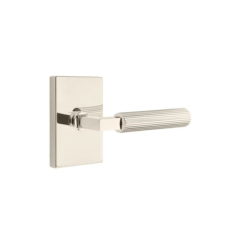 Mortaise d'intérieur Select Select avec rosette rectangulaire moderne et Stem, Str. Poignée moletée, Gauche, Nickel poli